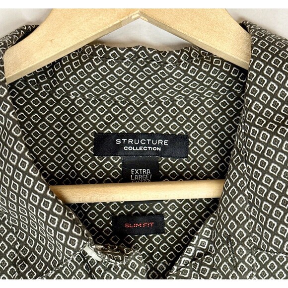Structure Slim Button Up Shirt Men's Large Short Sleeve Black & Gray geometric - Picture 3 of 5